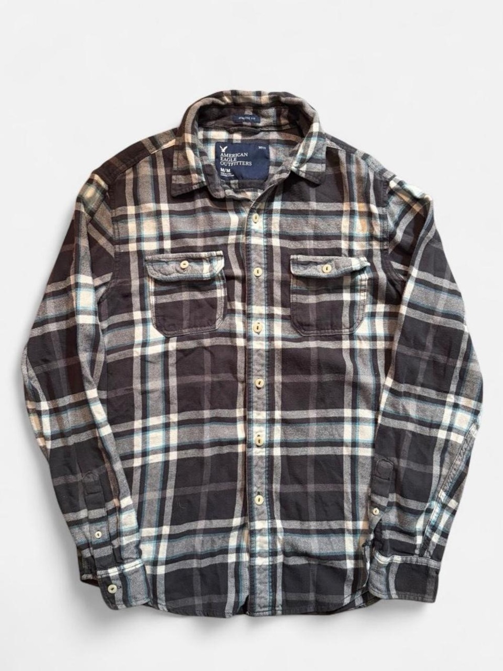 Y2k American Eagle Men’s Black Plaid Flannel Shirt